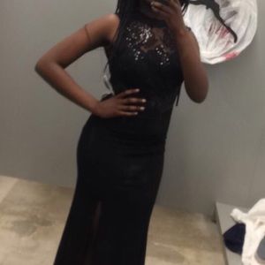 Trixxi Sequin Halter Top Black Prom Dress